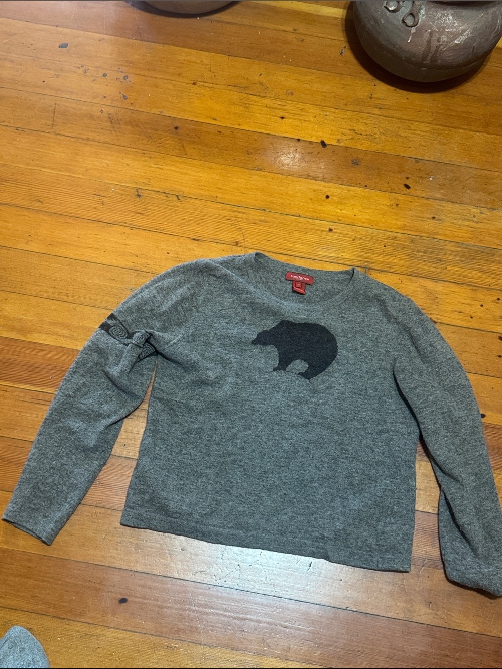 Sundance Gray Sweater with Black Bear Graphic